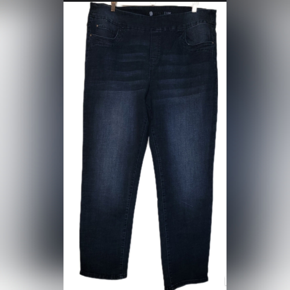 Blueberry Cecilia Denim Pull On Straight Leg Embroidered Back Pocket Sz 18W